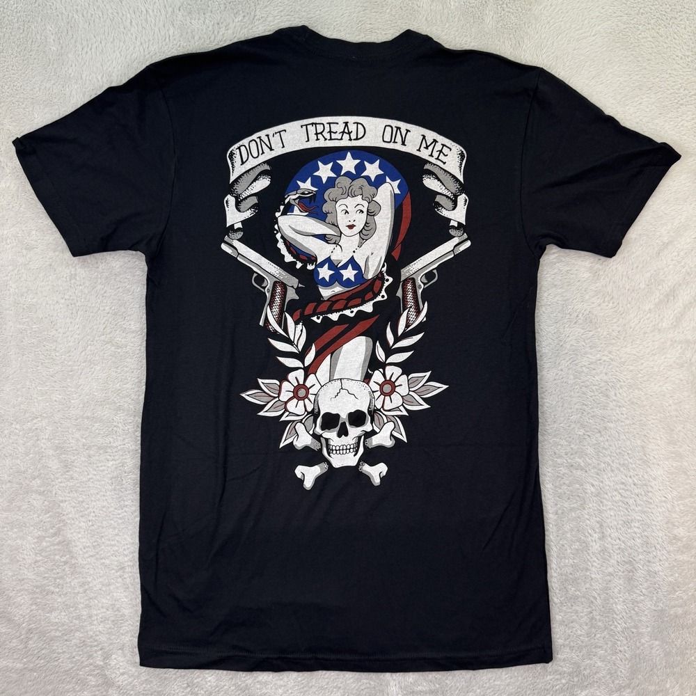 NEW Zero Foxtrot T-Shirt Men Small Army Black Skull Don't Tread On Me Woman Guns